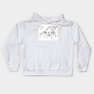 Koi carp with watercolour sakura sumi-e in shades of gray Kids Hoodie